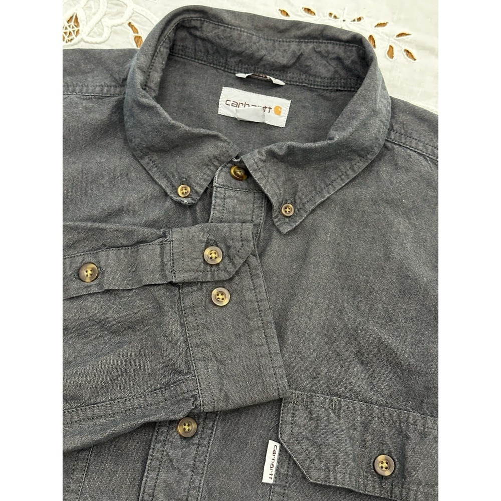 Carhartt Men's Long Sleeve Button- Up Shirt, Grey Relaxed Fit XL